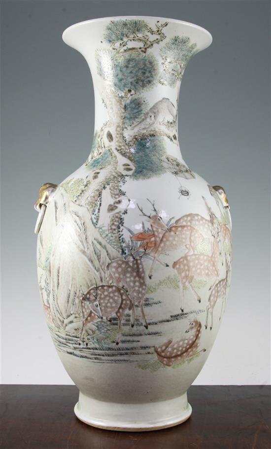 A large Chinese enamelled porcelain hundred deer baluster vase, Republic period or later, 51cm